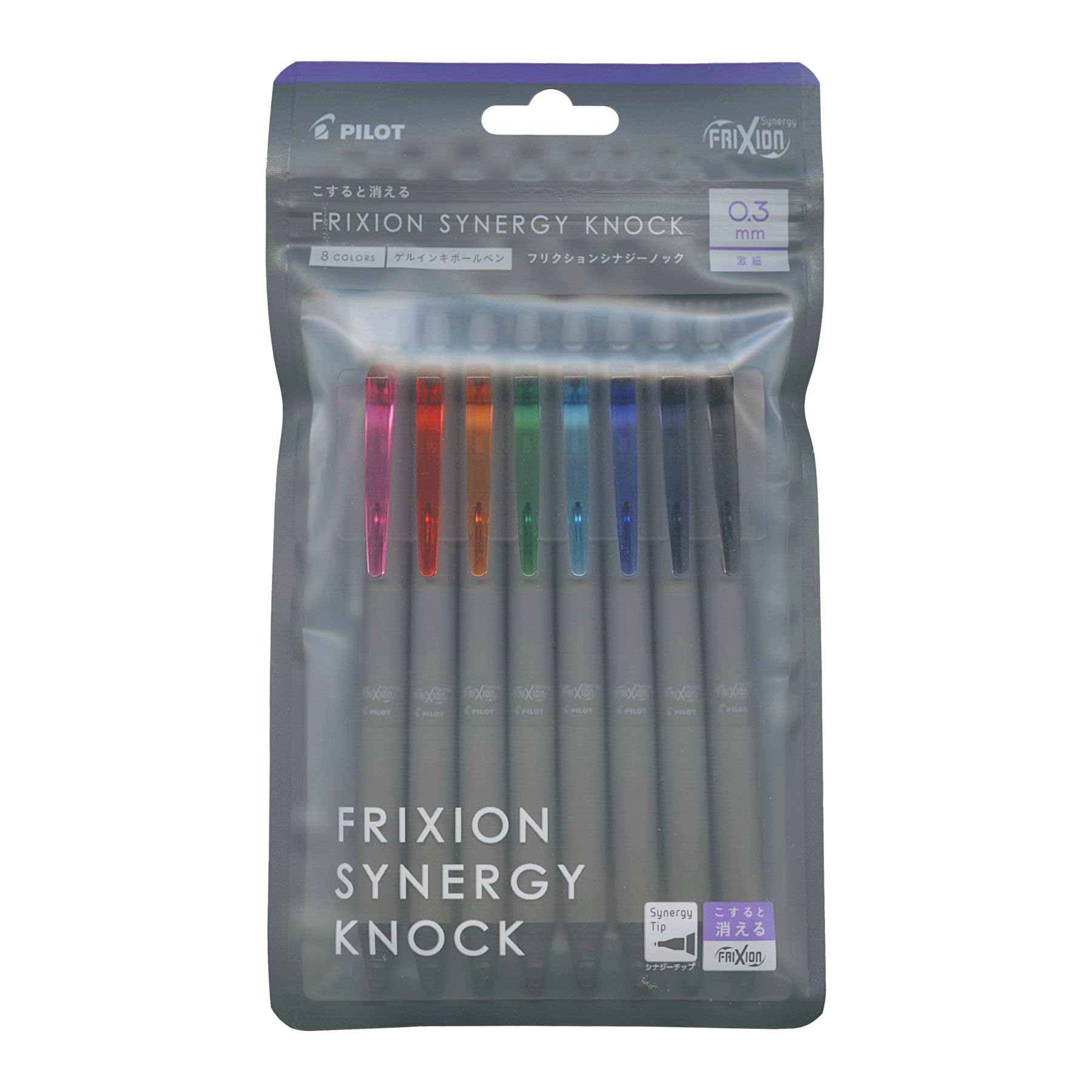 PILOT Frixion Synergy Knock Ballpoint LFSK138C Pen, 0.3mm, 8-Color Set,