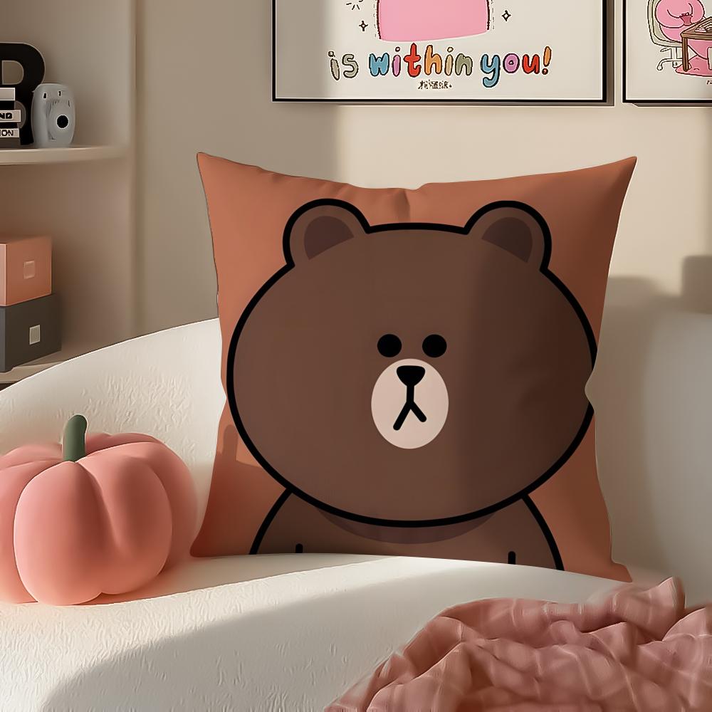 Cute Korean LLINE FRIENDS brown bear and cony Cushion Cover Pillowcase Short Plush Invisible zipper Room Sofa Cushion Cover