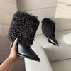 2025 autumn new thick high-heeled pink fluffy Martin fashion pointed mid-pass boots cover feet sexy women's short boots