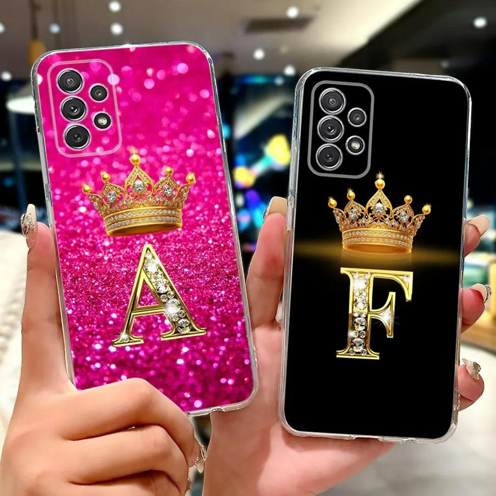 For Samsung A53 Clear Case Luxury A-Z Letters Fashion Crown 2D Painted Soft Funda For Samsung Galaxy A53 Phone Casing SM-A536B