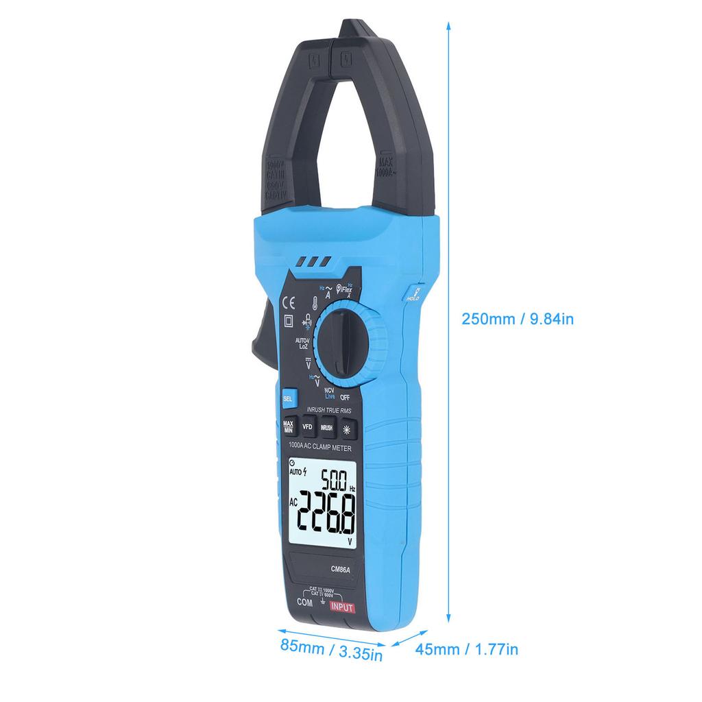 Digital Clamp Meter Multimeter High Reliability 1000A Backlight LCD Display Ergonomic Design AC Clamp Meter for Communication