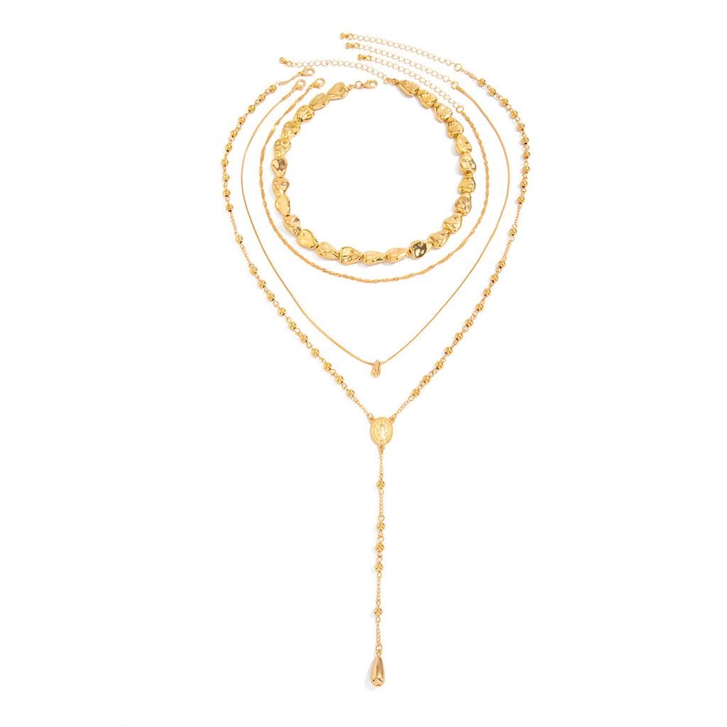 Design Sense Irregular Special-Shaped Ccb Beaded Long Necklace, Metal Water Drop Pendant, Round Bead Chain Necklace