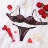 European & American Black Lace Red Heart Lingerie Set - Romantic, Sexy, Shaping, and Comfortable Bra Set