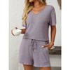 2025 Summer New Solid Color Pit Strip Pajamas Short Sleeve Home Wear Set