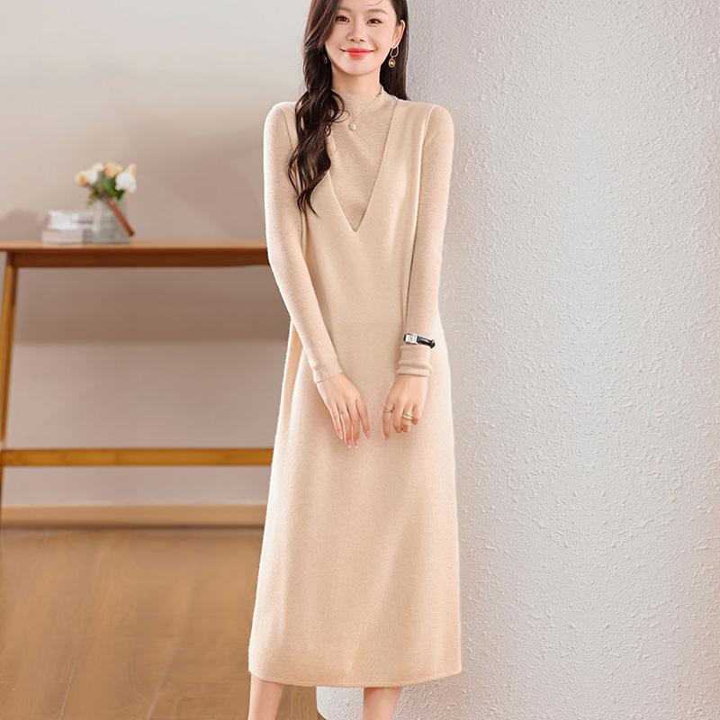 Women's Cashmere Dress Qinghe Cashmere 30% Cashmere 70% Wool Autumn and Winter Cashmere Skirt Soft and Warm