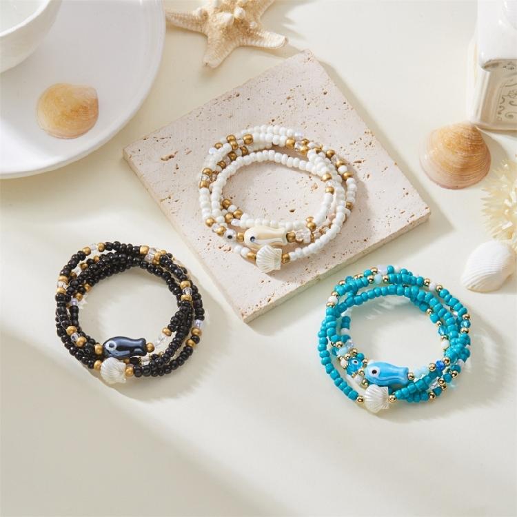 Handgefertigte Muscheln Keramikfisch Armbänder Dehnbare Handgelenkschmuck Stapelbare Sommer Strand Accessoires Für Frauen