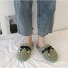 Autumn and winter Baotou hairy slippers, fashionable bow flat bottom anti slip wooden floor cover, foot hair mop