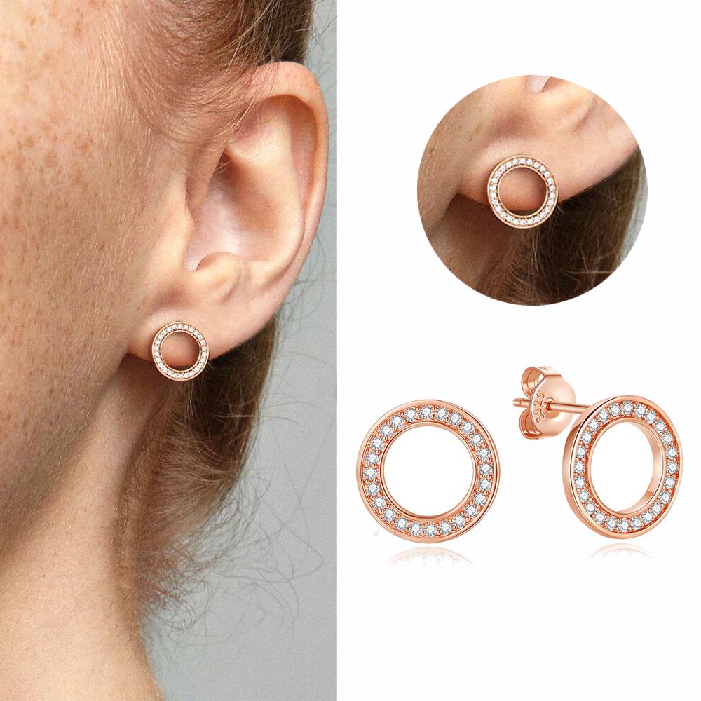 Rose Gold Plated 925 Silver Heart Stud Earring Sparkling Infinity Stud Earrings PandKK Original For Women Gift Fine Jewelry