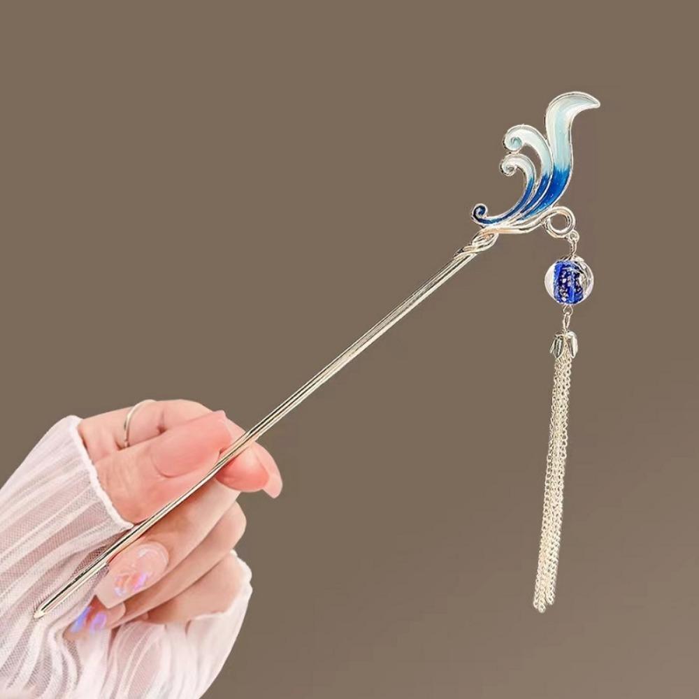 Vintage Tassel Swaying Hairpin Chinese Antique Hair Jewelry for Women Hanfu Step-Shake Clip with Accents Bridal Hair Accessory