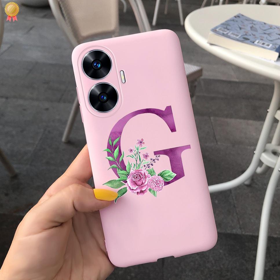 For Realme C55 C 55 6.72'' Case Delicate Cute Letters 3D Crown Flowers Matte Shockproof Soft TPU Silicone Phone Case Back Cover