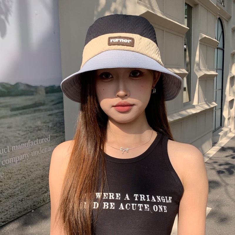 Hat female color matching alphabet sunscreen bucket hat versatile casual summer sunshade sun hat thin