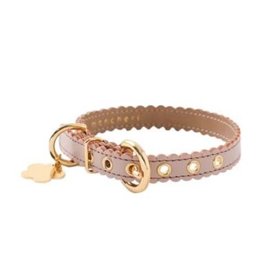 Flower Charm Leather Dog Small Medium Dog Genuine Cow Adjustable Going Out Monchéri [Nami Color] Collar, Dog, (S/Pink), Leather, Lightweight, Size,