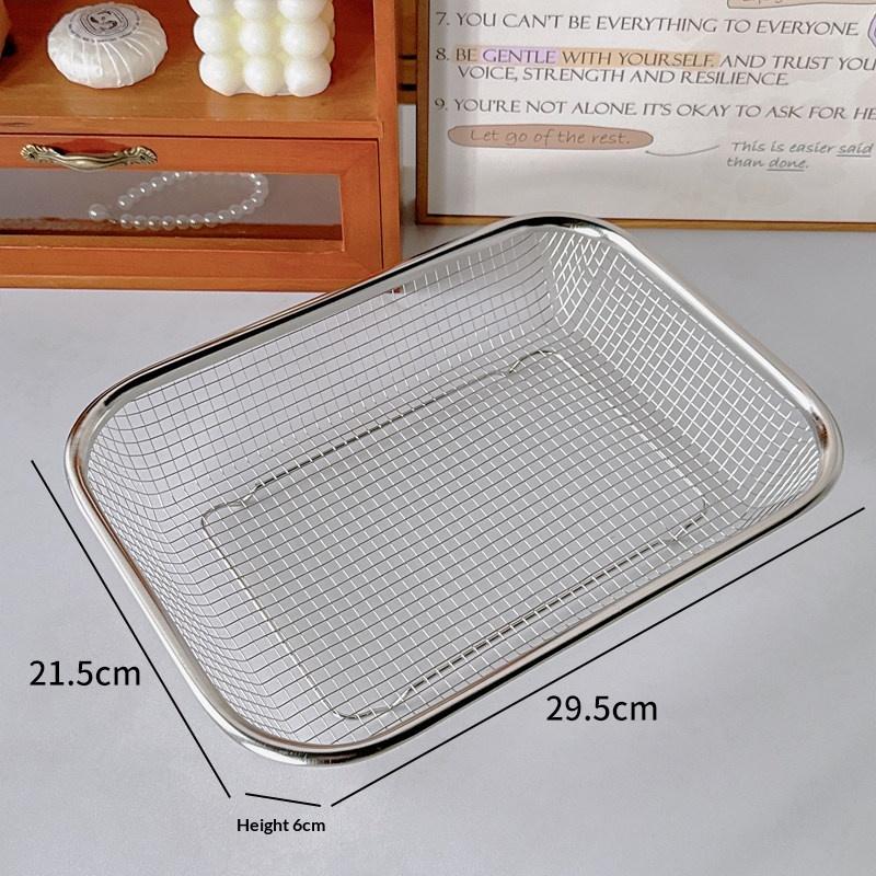 Stainless Steel Mesh Fruit Basket Rectangular Wire Storage Tray Easy Clean Draining Tray For Kitchen Vegetable Washing
