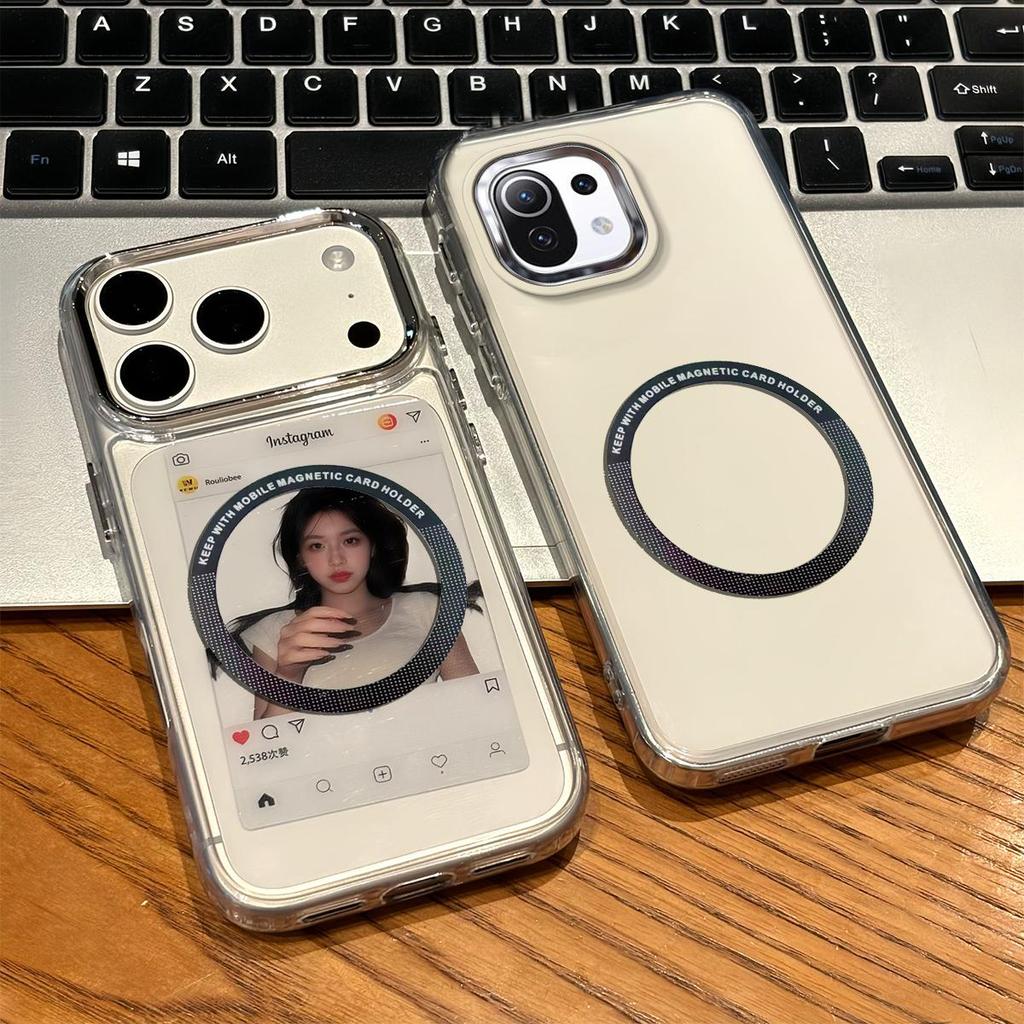 Magnetic Clear Phone Case for Xiaomi Mi 11 Lite 5G NE 5G 4G Card Insert DIY Photo Holder Soft TPU Cover