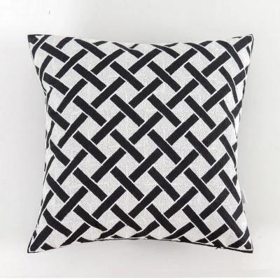 Home Decorative Embroidered Cushion Cover Black White Canvas Cotton Square Embroidery Pillow Cover 45X45Cm For Sofa Bed Chair
