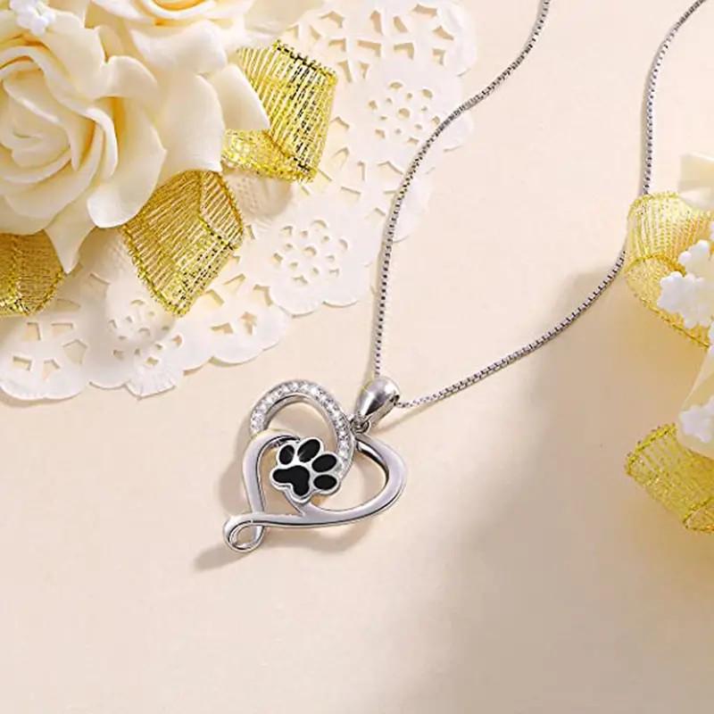 European-American Style Paw Print Heart Pendant Necklace for Dogs