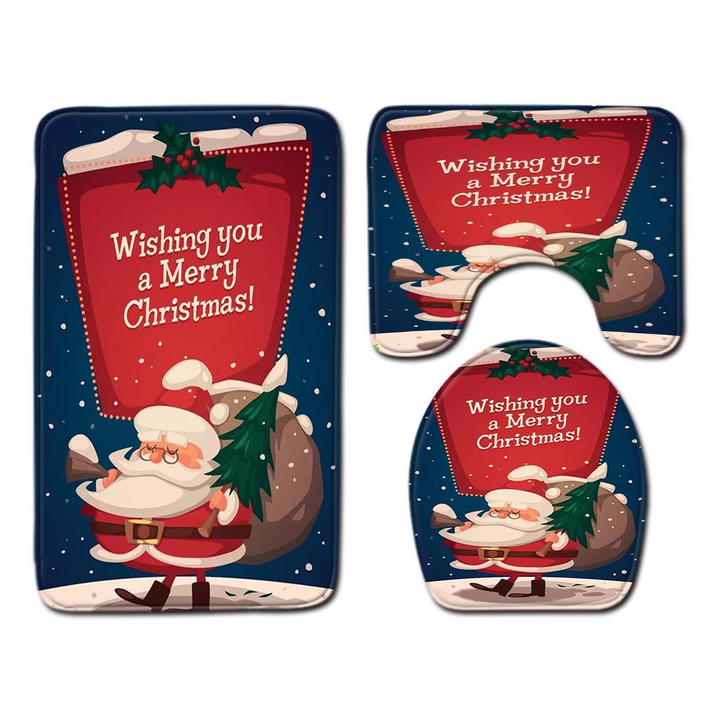 

Christmas Toilet Three-Piece Floor Mat Bathroom Three-Piece Carpet Doormat 45cmx75cm