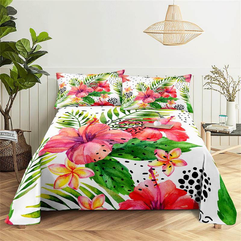 Bedding Sets Tropical Plants Bed Sheet Fashion Design Queen Size Flat Sheet Boys Girls Bed Sheet Set Bed Sheets and Pillowcases