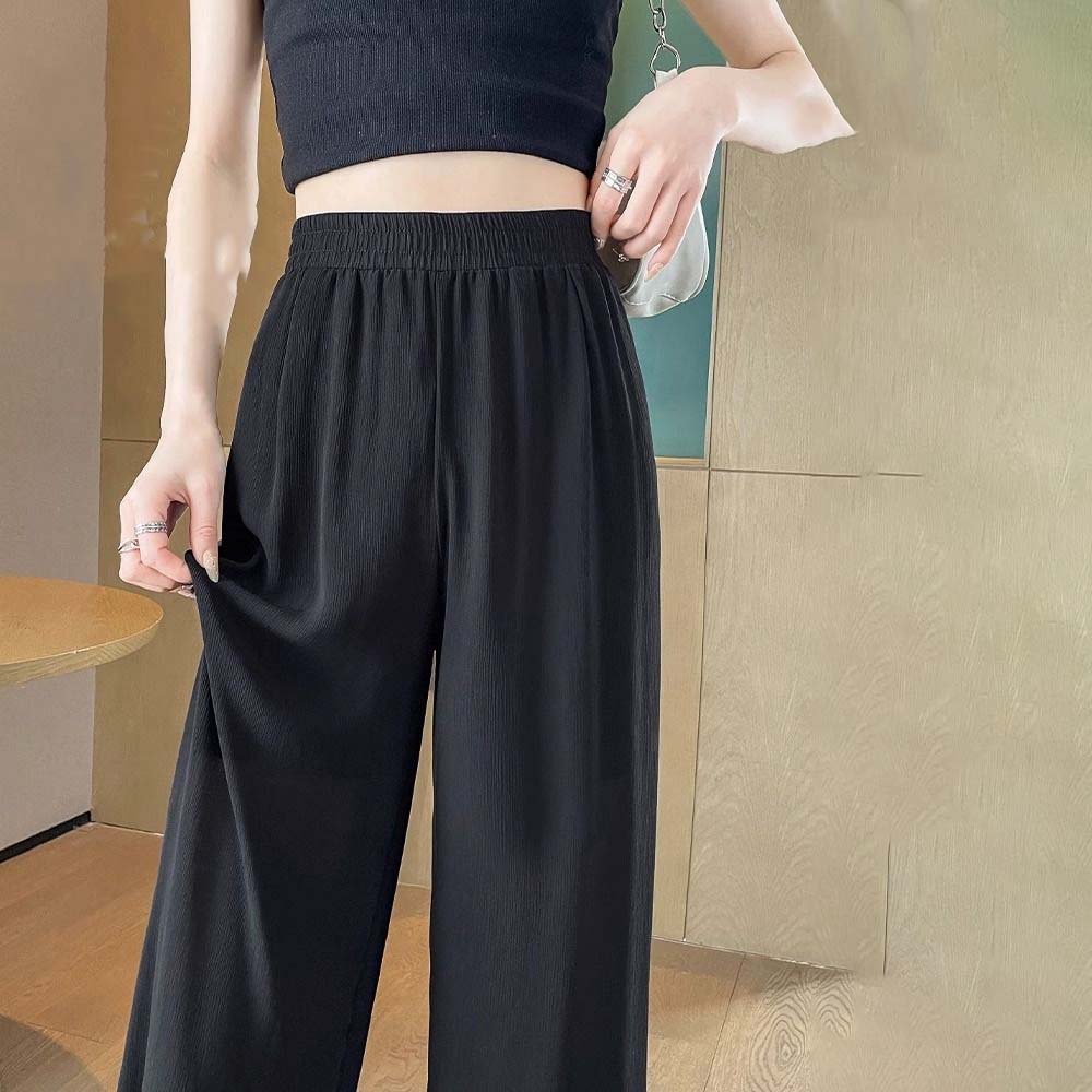 Ice Silk Chiffon Cropped Wide Leg Pants for Women's Summer Thin Loose Casual Sports Pants