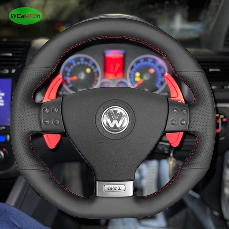 Spersonalizowana osłona kierownicy samochodu DIY ze skóry do Volkswagen Golf 5 Mk5 GTI VW Golf 5 R32 Passat R GT 2005 Skórzany splot