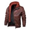 Jaqueta de Couro com Capuz Tendência Masculina Europeia e Americana Casual Jaqueta de Motociclista Chapéu Removível Jaqueta de Couro Masculina