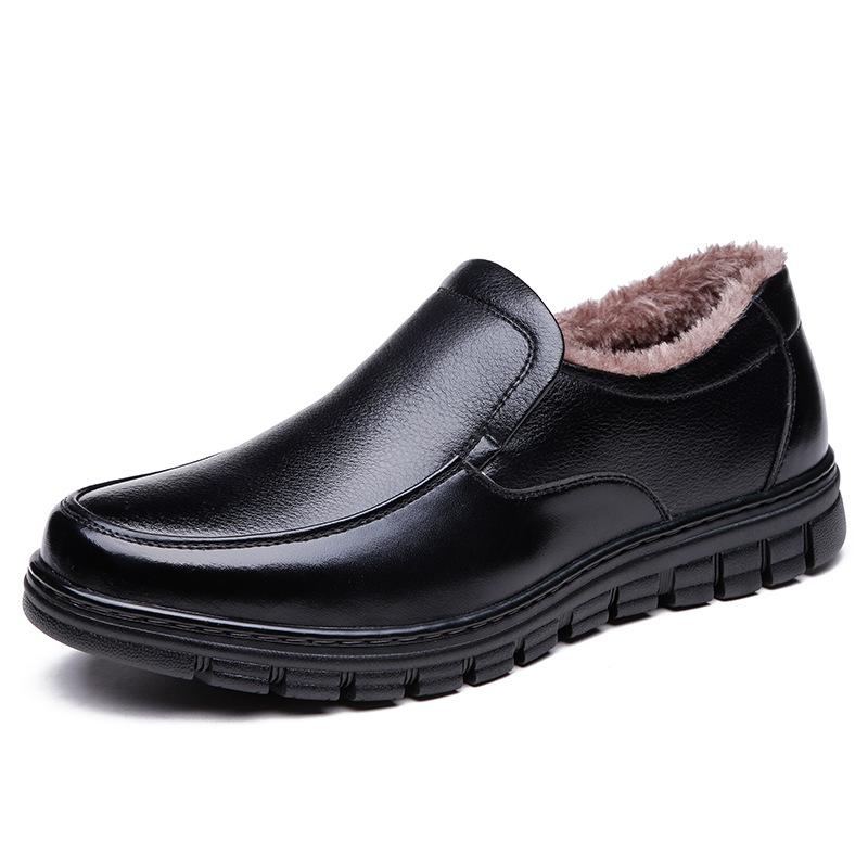 Fashion Winter Warm Fur Loafers Men Leather Casual Shoes Men Walking Footwear Non-slip Thick Sole Warm Men's Sneakers Leather Moccasins