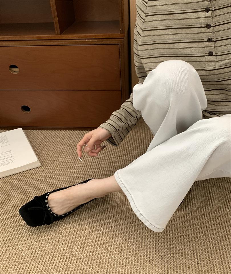 French single shoes women's 2025 new bow ballet flats shallow mouth grandma shoes