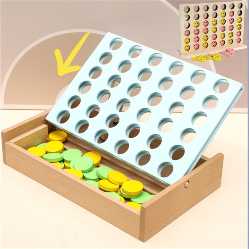 High-quality Wooden Connect Four Toy Interactive Game For Parent-child Bonding