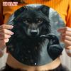 Metall Wolf Krähe Wald Wandkunst, Fantasy Natur Metallschild für Heimdekoration, Innen Außen Gotisch Halloween Raumdekoration