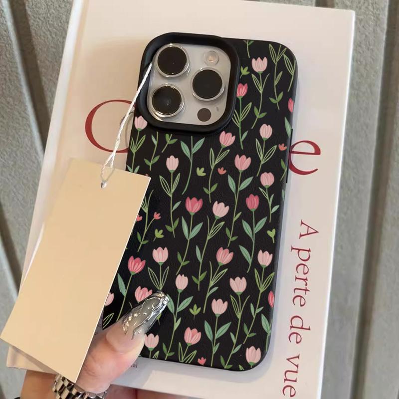 

Pink Tulip Floral Pattern Design Protective Cover for iPhone 17 16 15 14 13 12 11 16E Series Pro Max Plus iphone 12 ProMax