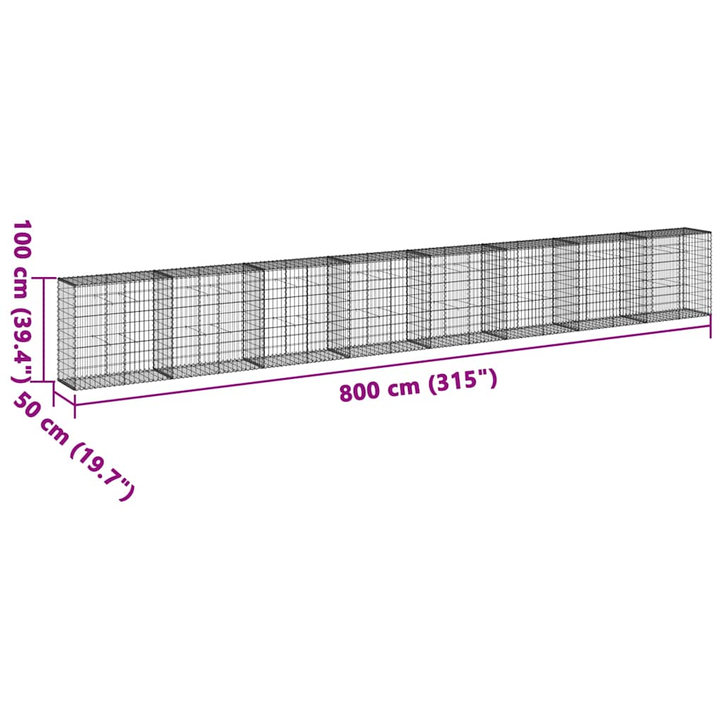 Gabion with Lid 800 X 50 X 100 Cm Galvanized Iron