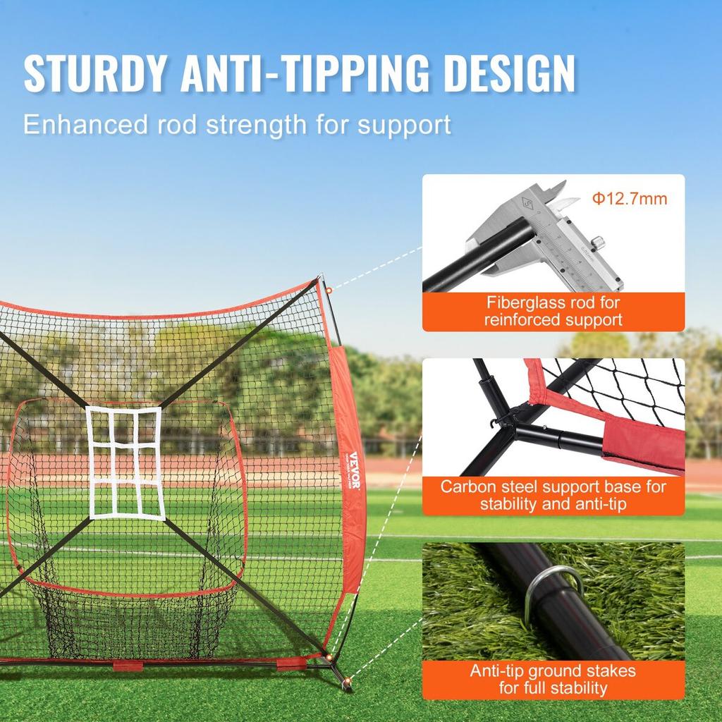 7x7 Ft Baseball Softball Practice Net, Portable Baseball Training Net for Hitting Catching Pitching, Backstop Baseball Equipment with Bow Frame, Carry