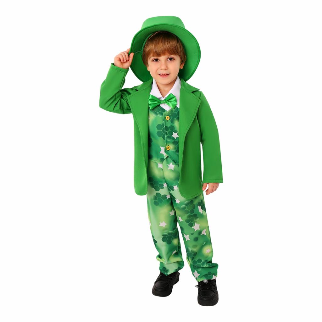 St. Patrick's Day Irisches Kostüm Set Glückliches Kleeblatt Outfit Schulfest Party Halloween Weihnachten Cosplay Kostüme Anzug