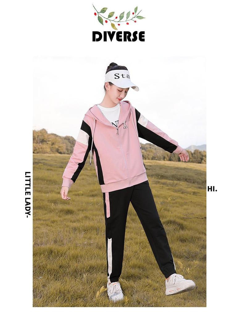 Autumn Casual Sports Set: Korean Style Hoodie Two-Piece for Junior High Girls