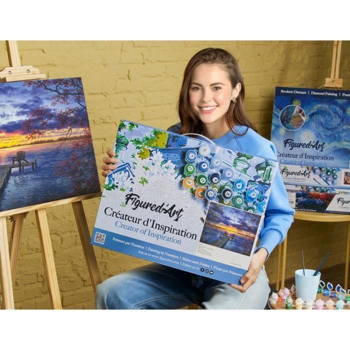 Peinture par numéro - figured art - ponton au coucher de soleil - 40x50cm - inclus : toile, pinceaux, peinture