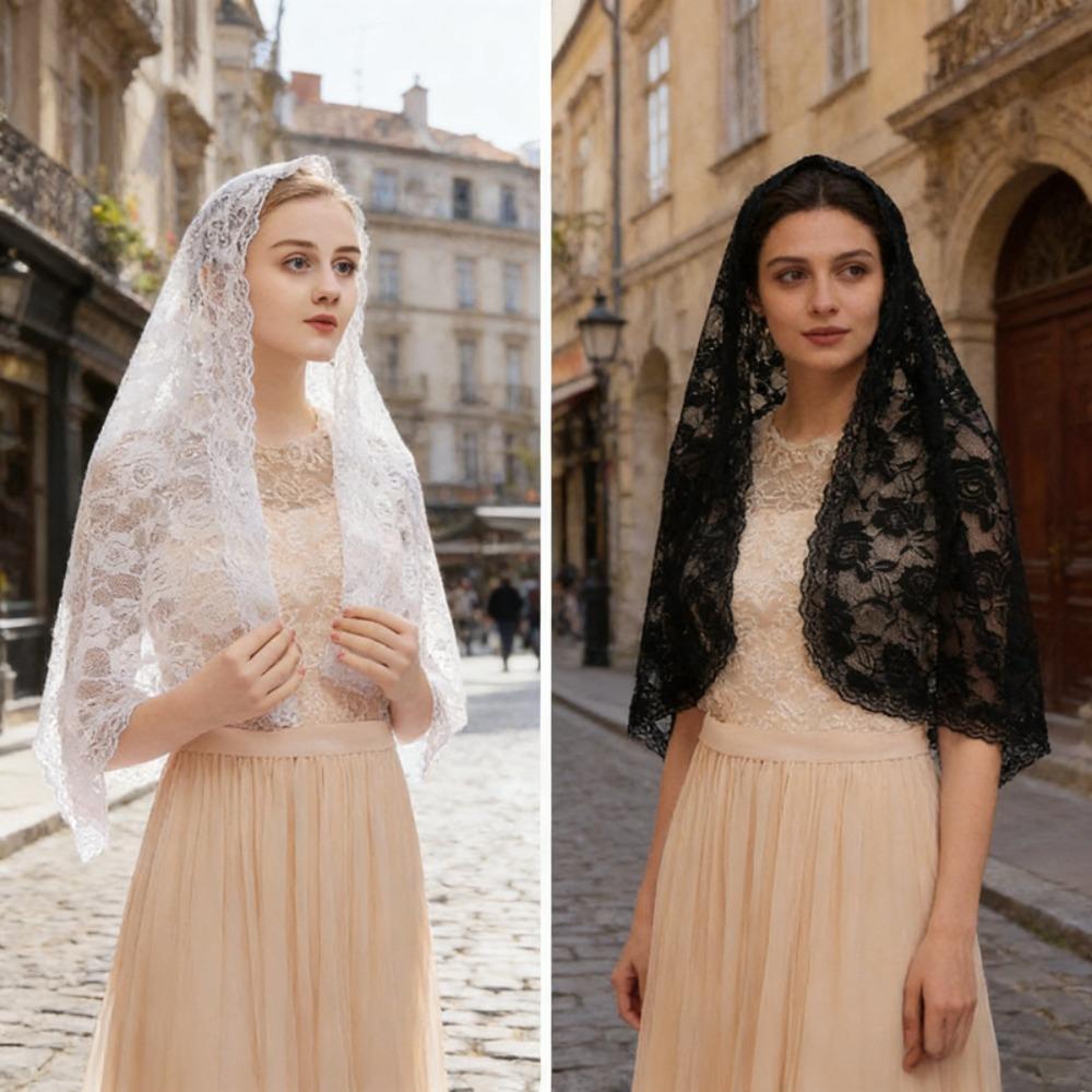 Breathable Elegant Veil Long Prayer Shawl Temperament Lace Shawl Wedding