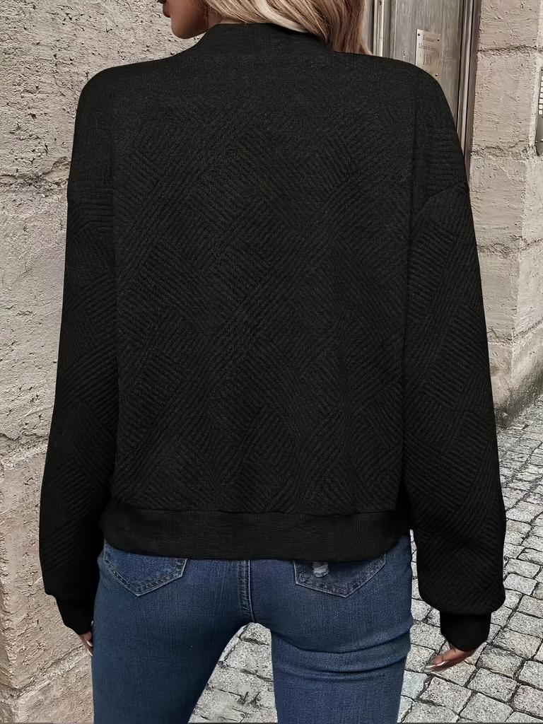 Jesenná a zimná novinka Jednofarebná bunda na zips Baseballový golier Ležérna bunda Dámska