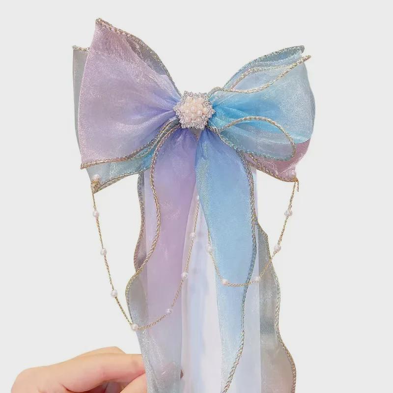 Rainbow Bow Braided Headband & Hair Clip Set for Girls - Spring/Summer Hair Accessories