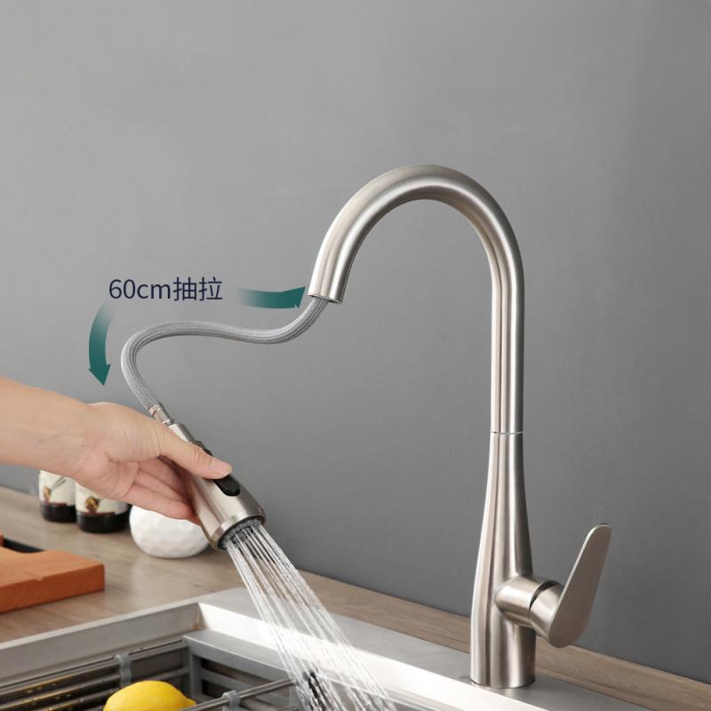 Gun Gray Pull-out Kitchen Sink Faucet Hot And Cold Water Wash Basin Faucet Rotating Double Mode Water Sink Tap Black/Nickel