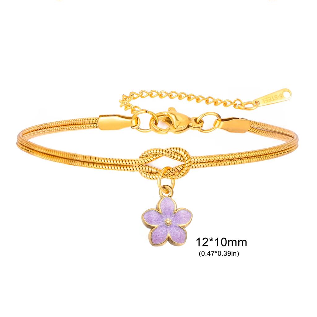 Enamel Daisy Flower Charm Bracelet Gold Color Stainless Steel Adjustable Love Knot Double Snake Chain Women Fashion Jewelry Gift