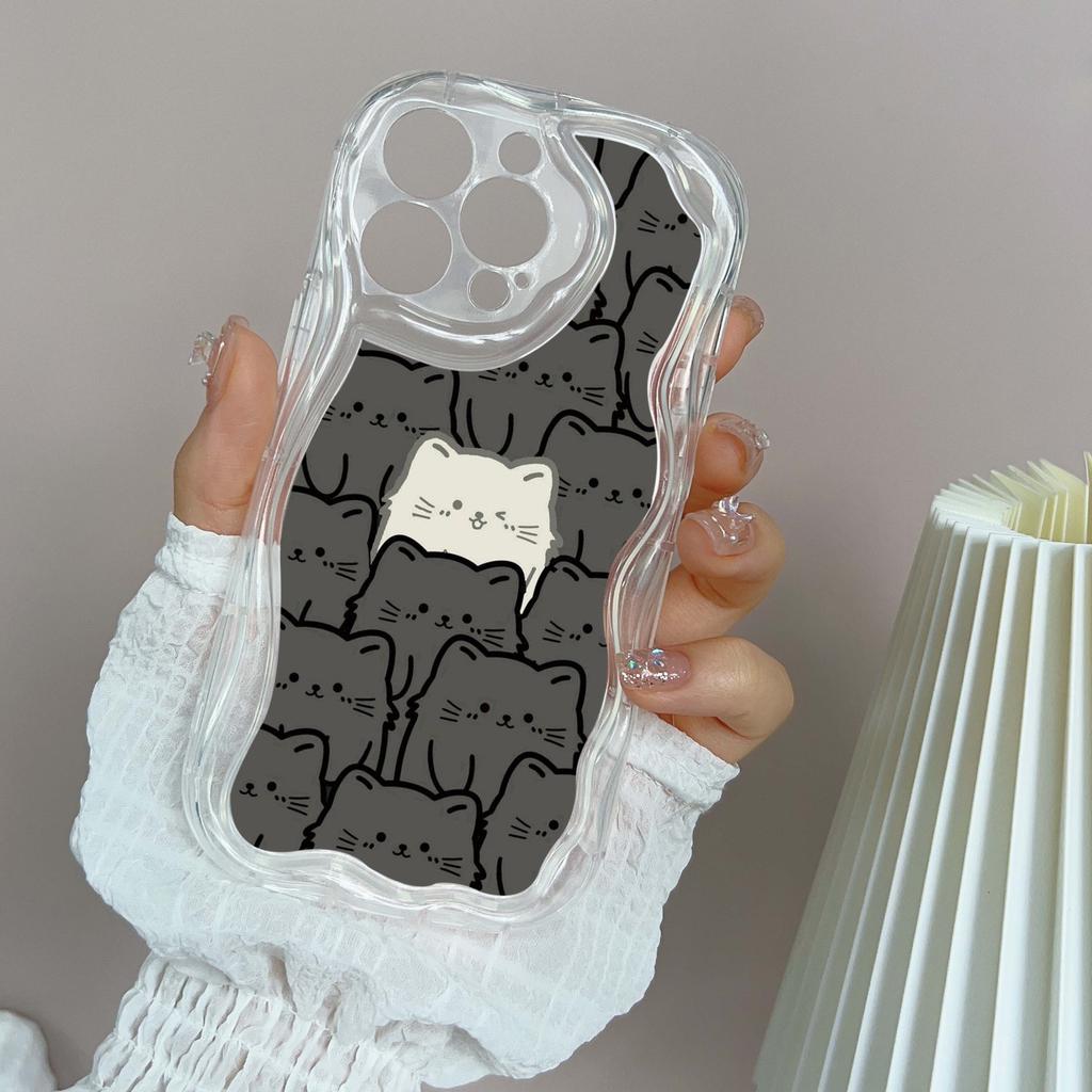 LZ7 Cartoon Cat Cute Clear Soft Wave Phone Cases for iPhone 15 13 Pro Max 12 Mini 14 8 Plus XS Max XR 6 Protection Back Cover