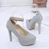 New Style Waterproof Platform High Heels Thin Heel Silver Large Size Ultra High Heel Single Shoes for Women Show 2026