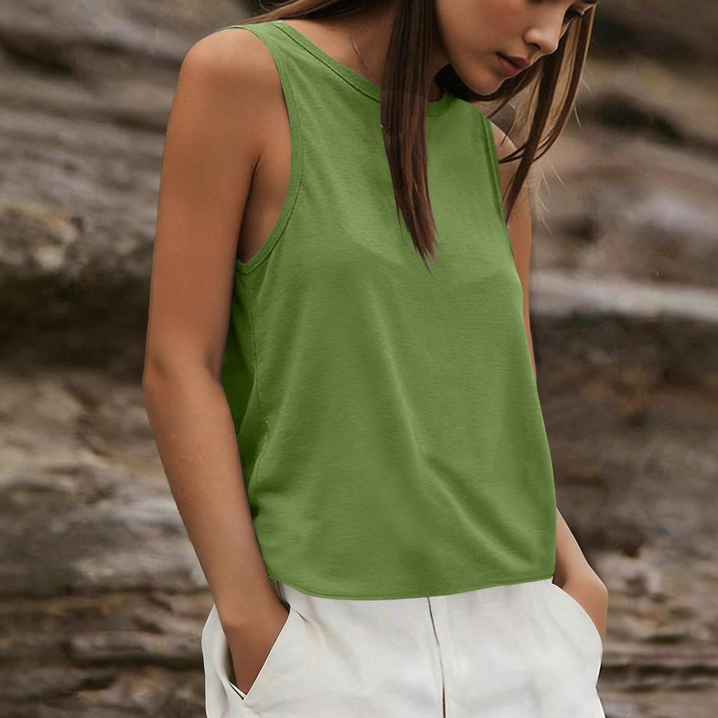Women's Fashionable Casual Plain Sleeveless Round-Neck Backless Sports Tank Top