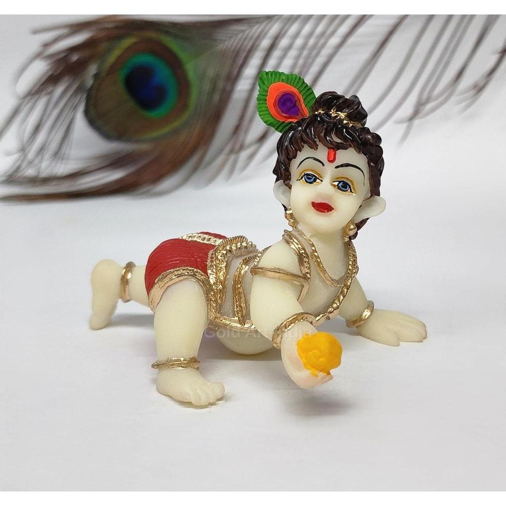India Laddu Gopal Idol Ivory Body Red Dhoti for Car Dashboard Makhan Chor Little Krishna Idol Murti for Gifting Lord Krishna Statue