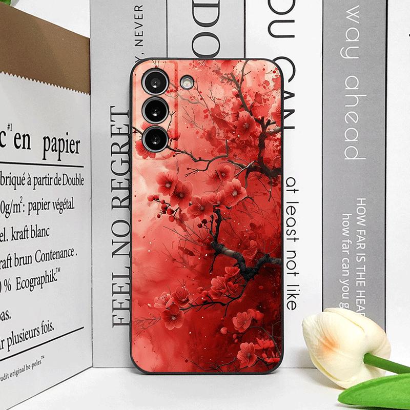 Retro Artistic Red Flower Plum Blossom Pattern Phone Case for OPPO Reno 13 12 F 11 10 Pro Plus A58 Find X5 X3 Lite 5G Soft Cover