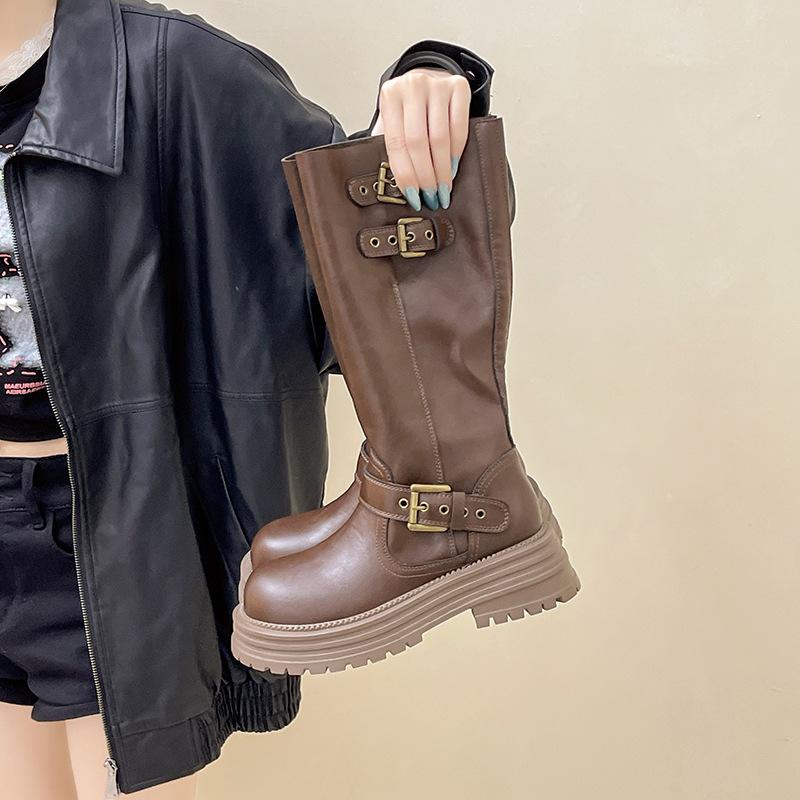 

Винтажные ковбойские сапоги в западном стиле, женские кожаные сапоги для поездок, осенне-зимняя модная ниша, рыцарские сапоги, высокие сапоги, модные сапоги 40