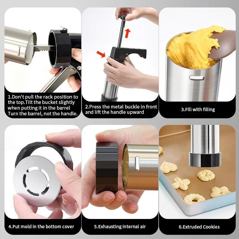 Cookies Maker Press Machine Cake Cream Decorating Gun Nozzles Stainless Steel Cookie Quick Maker Mold Press Kit Baking Tools