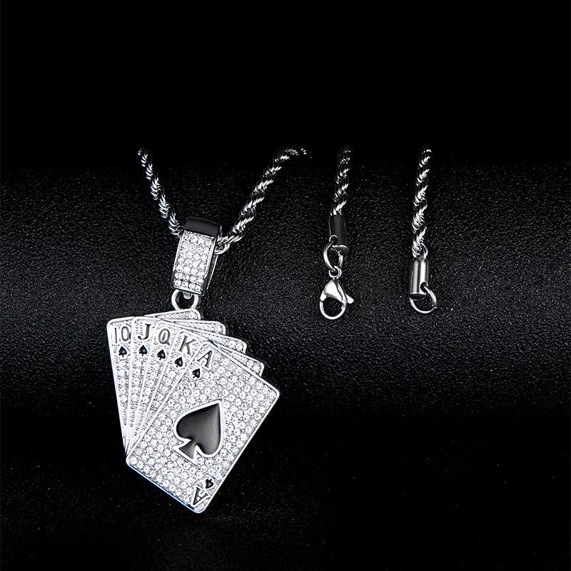 Full Diamond Drip Glaze Tong Hua Shun Playing Card Pendant Necklace - Hip Hop Jewelry