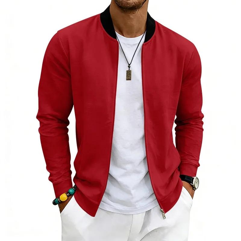 Herren Einfarbige Baseballkragenjacke Lässige Reißverschluss-Bomberjacke Leichter Streetwear-Mantel für Frühling Herbst