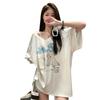 2025 Summer New Women's Influencer V-neck Loose Cartoon Print Short Sleeve T-shirt